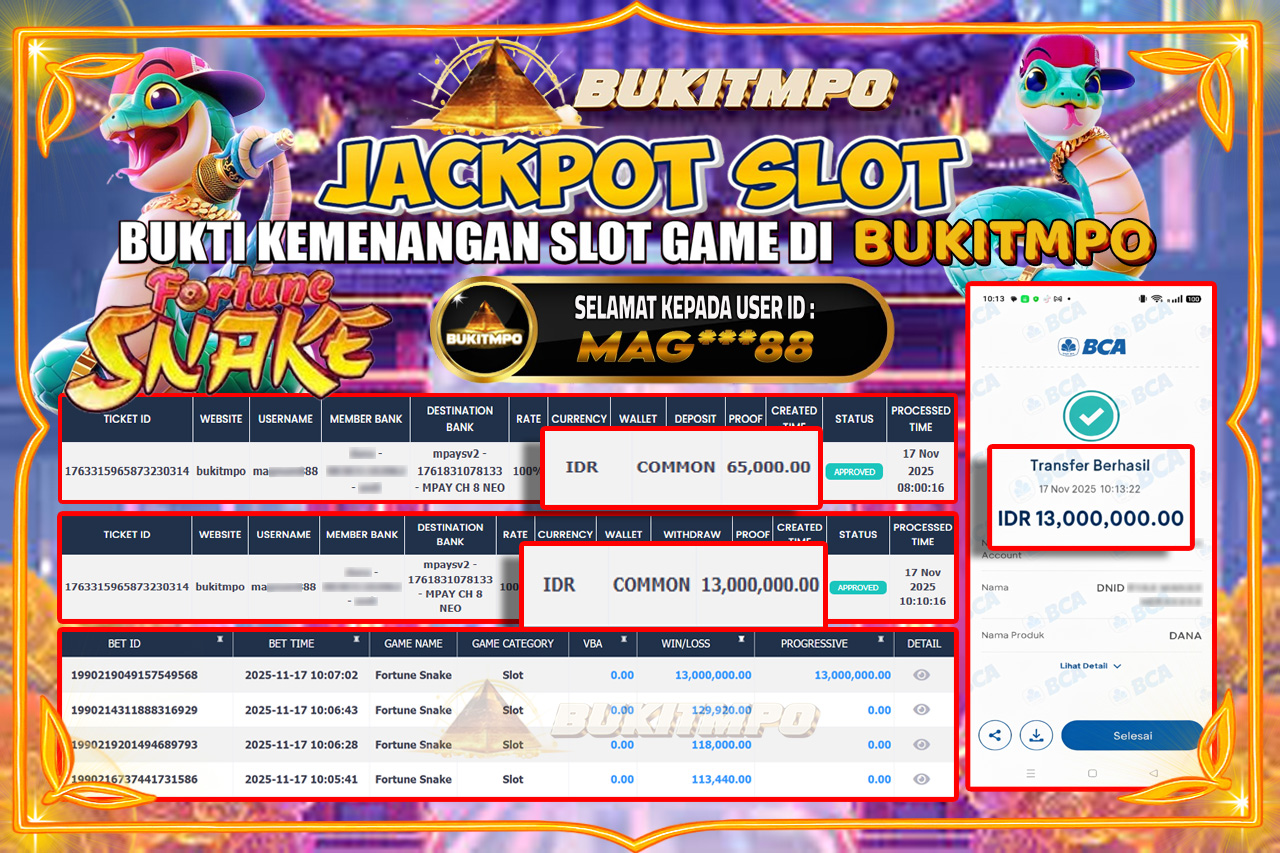 BUKITMPO JACKPOT FORTUNE SNAKE - PG SOFT Rp.13.000.000,- LUNAS